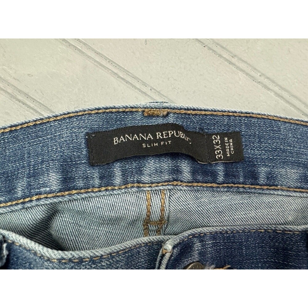 Banana Republic Size 33x32 Mens Jeans Slim Fit Stretch Med Wash - Picture 2 of 3